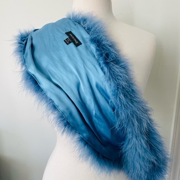 BEBE NWOT DYED MARABOU FEATHER BLUE SHAWL SCARF - Picture 12 of 12